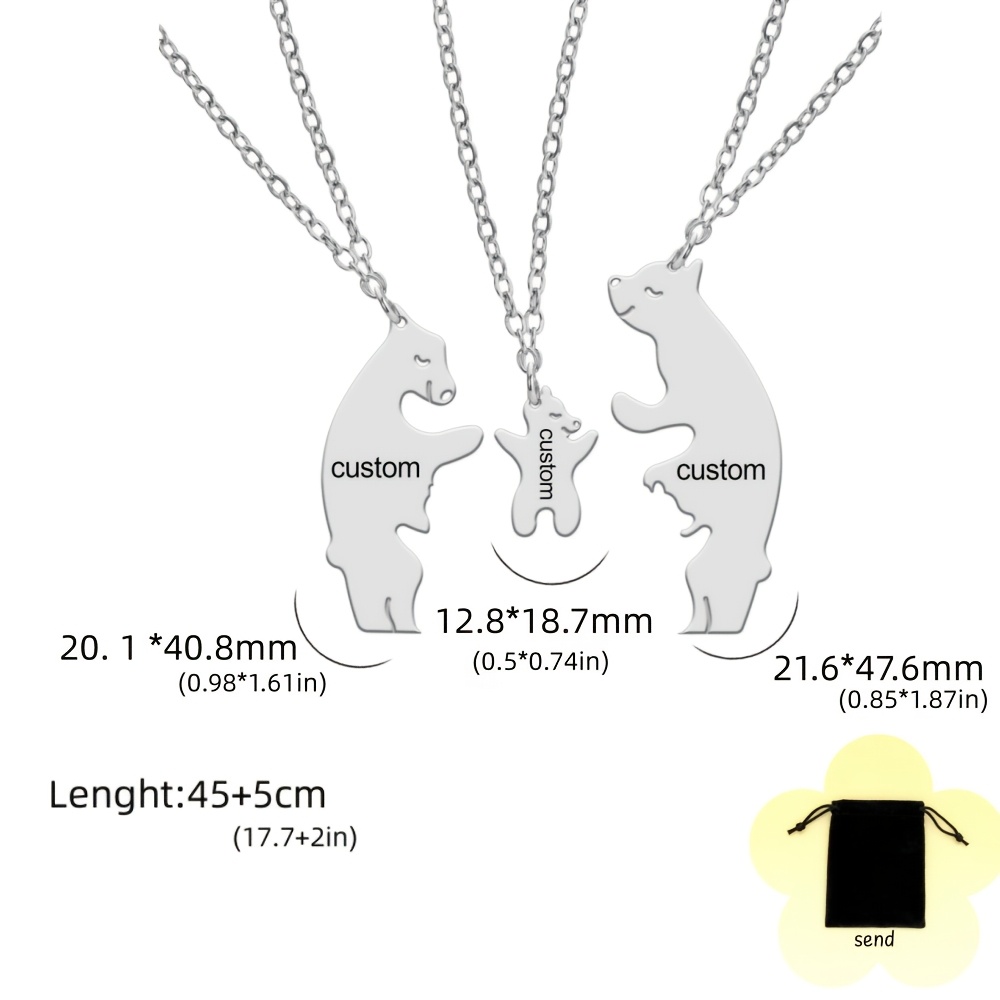2pcs Personalized Custom Animal Bear Pendant Matching Necklace Set